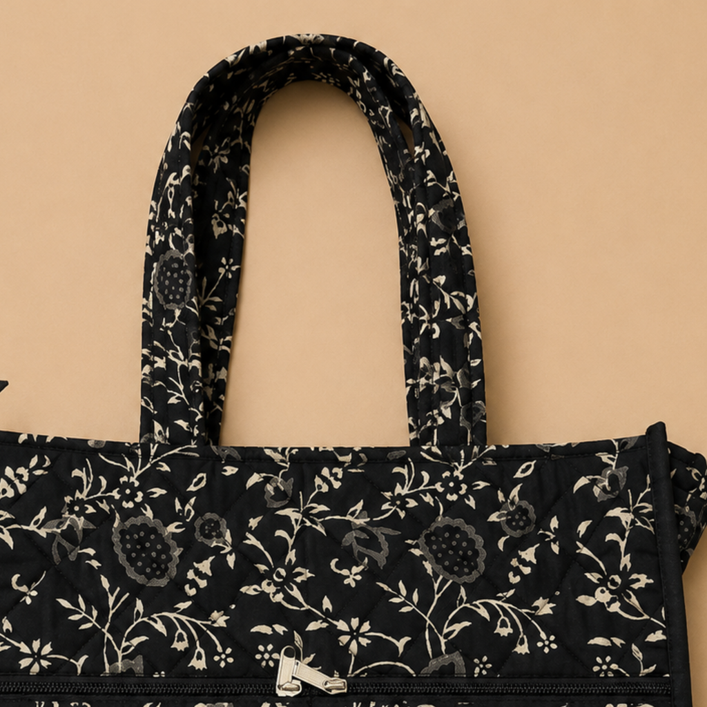Black Handblock Print Tote Bag