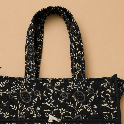 Black Handblock Print Tote Bag