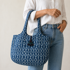 Indigo Boat Curve Handcrafted Quilted Tote