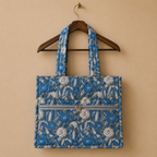 Floral Blue Handblock Print Tote Bag