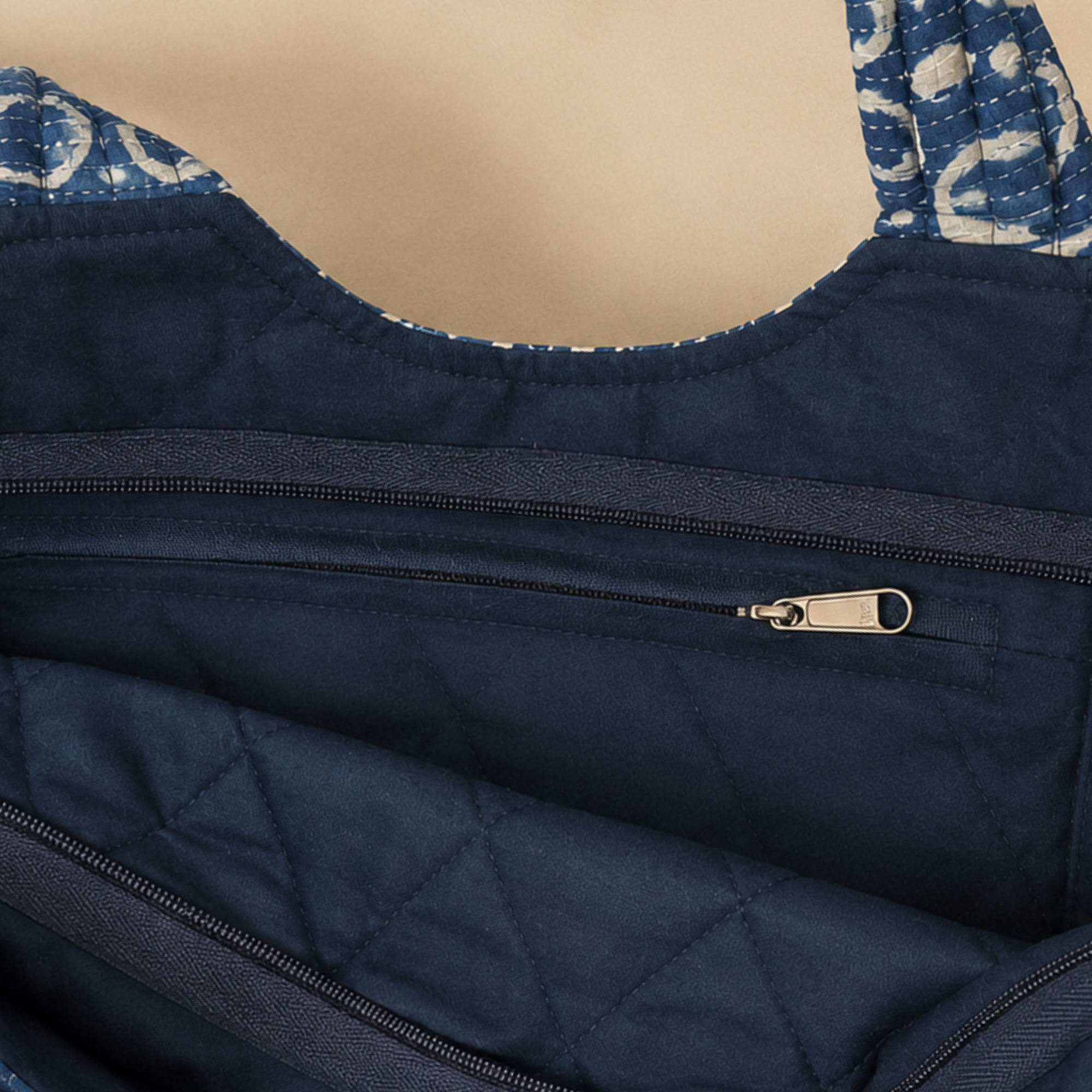 Indigo Boat Curve Handcrafted Quilted Tote