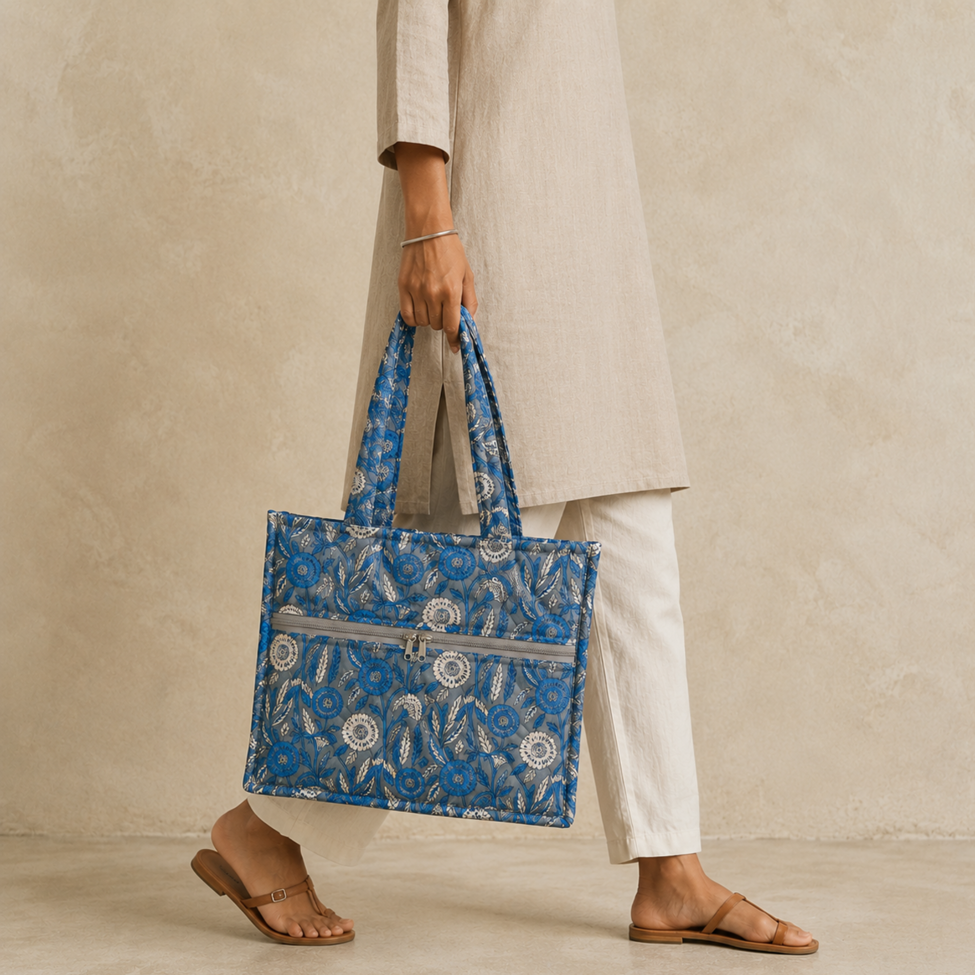 Blue  Handblock Print Tote Bag