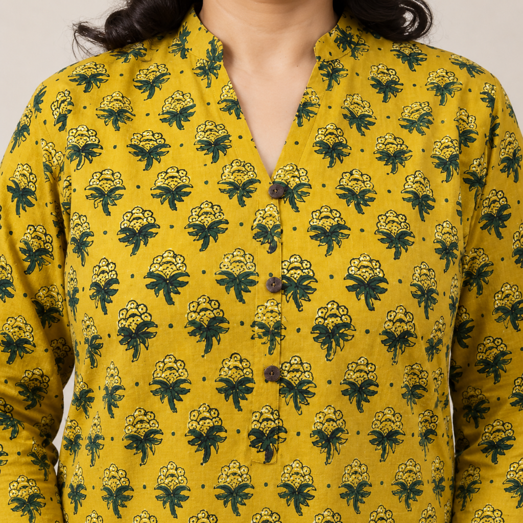 Mustard Ajrakh Print Cotton Kurta