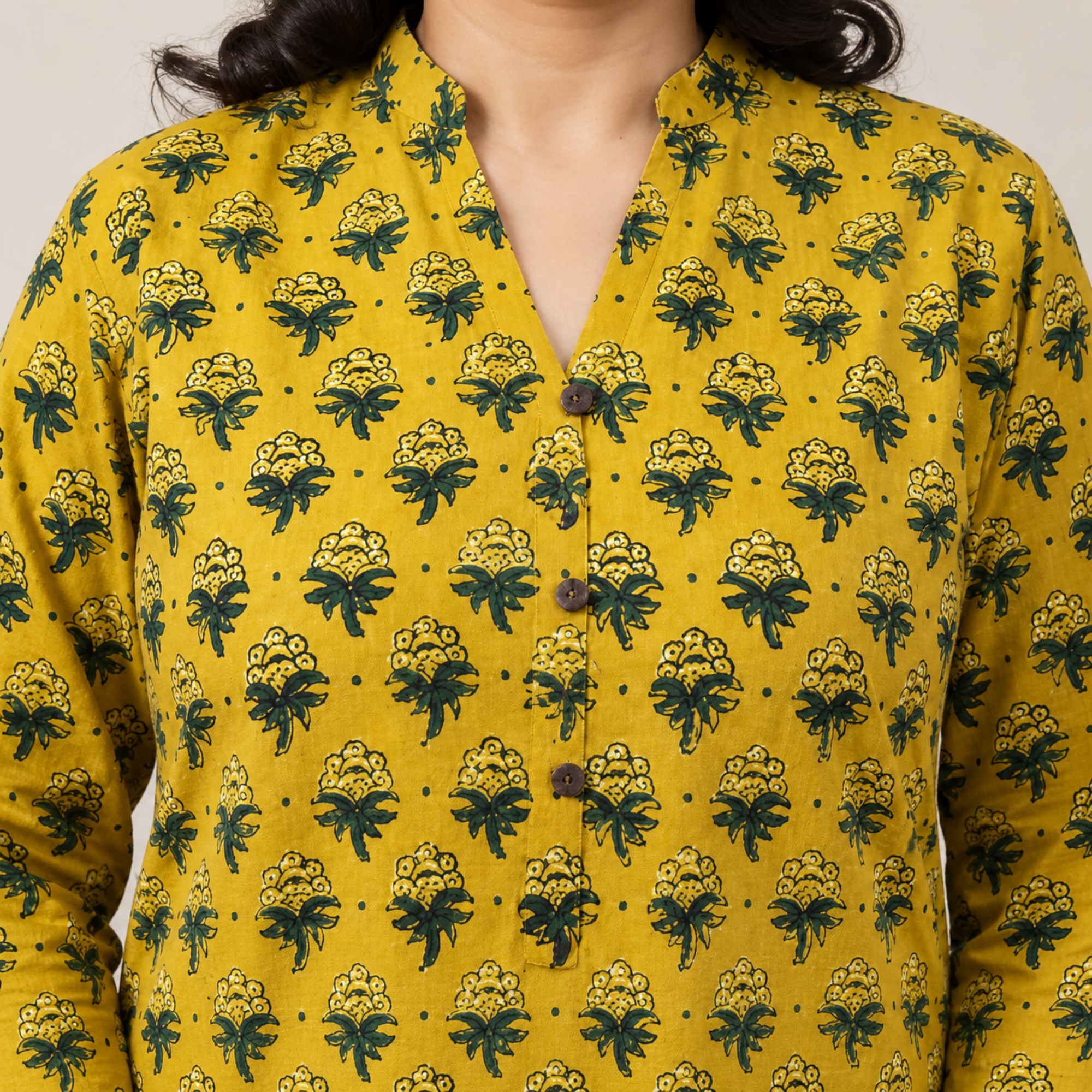 Mustard Ajrakh Print Cotton Kurta