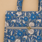 Floral Blue Handblock Print Tote Bag