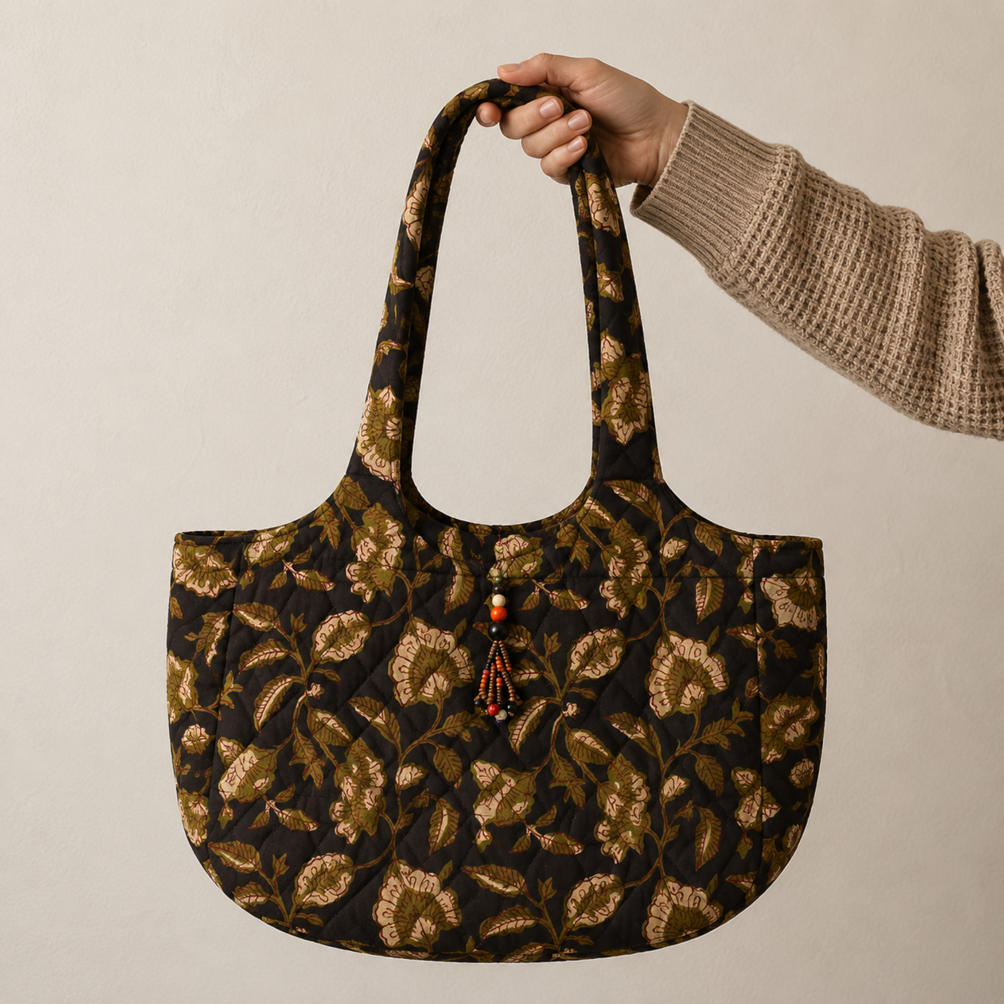 Brown Boat Curve Handcrafted Quilted Tote