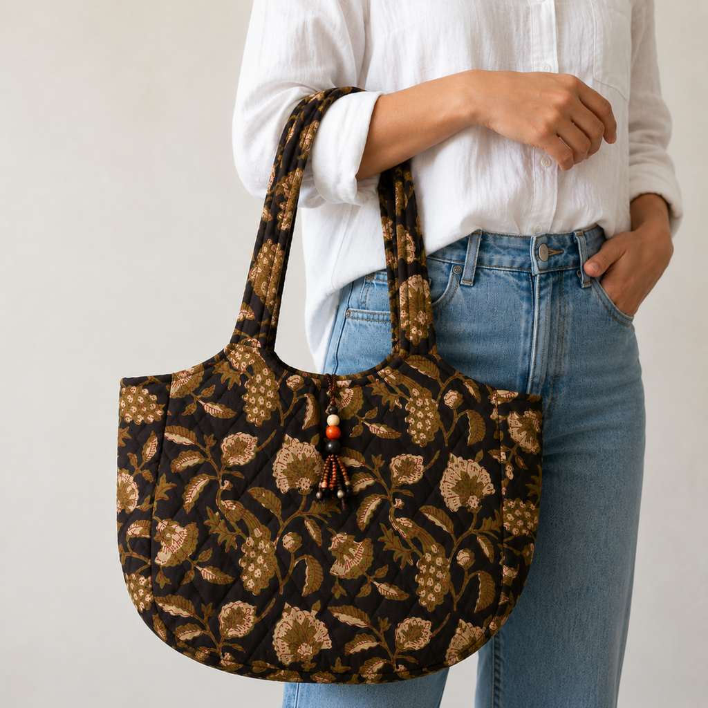 Brown Boat Curve Handcrafted Quilted Tote