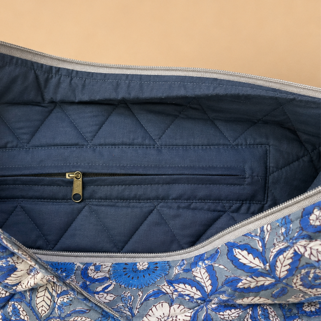 Floral Blue Handblock Print Tote Bag