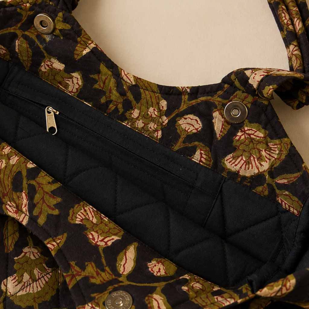 Brown Boat Curve Handcrafted Quilted Tote