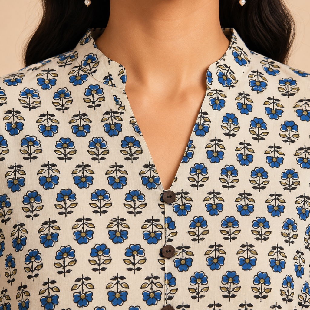 Off White Ajrakh Print Cotton Kurta
