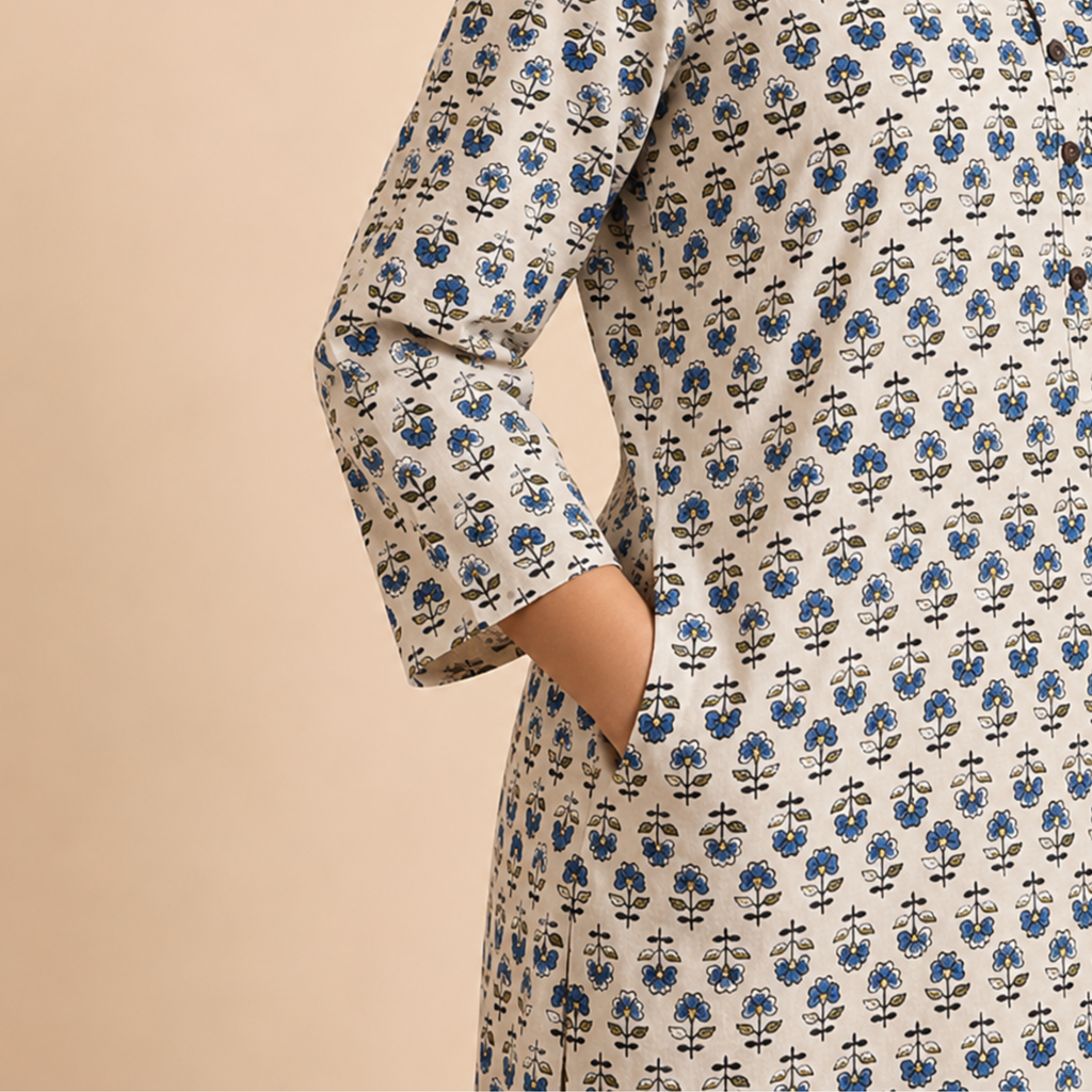 Off White Ajrakh Print Cotton Kurta