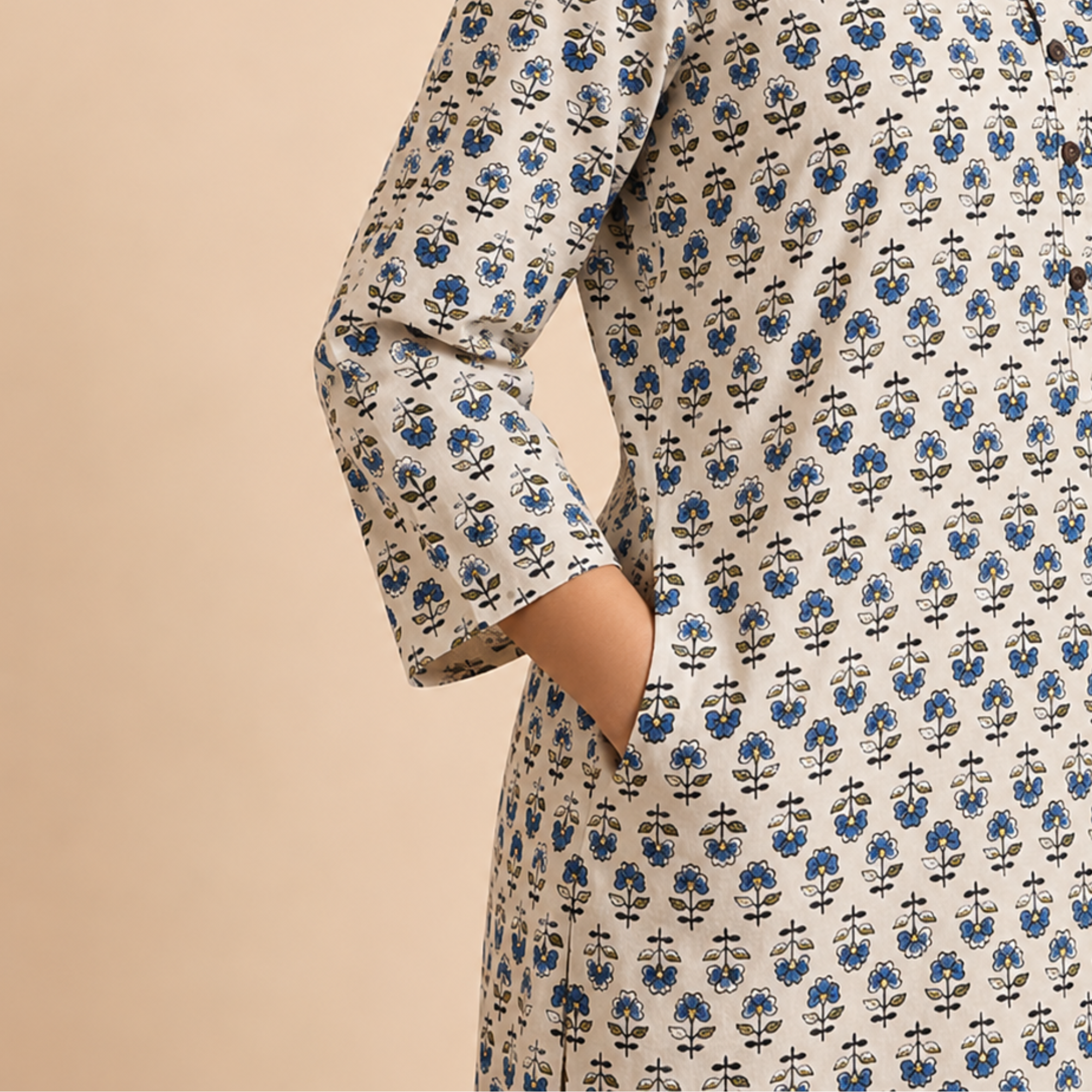 Off White Ajrakh Print Cotton Kurta