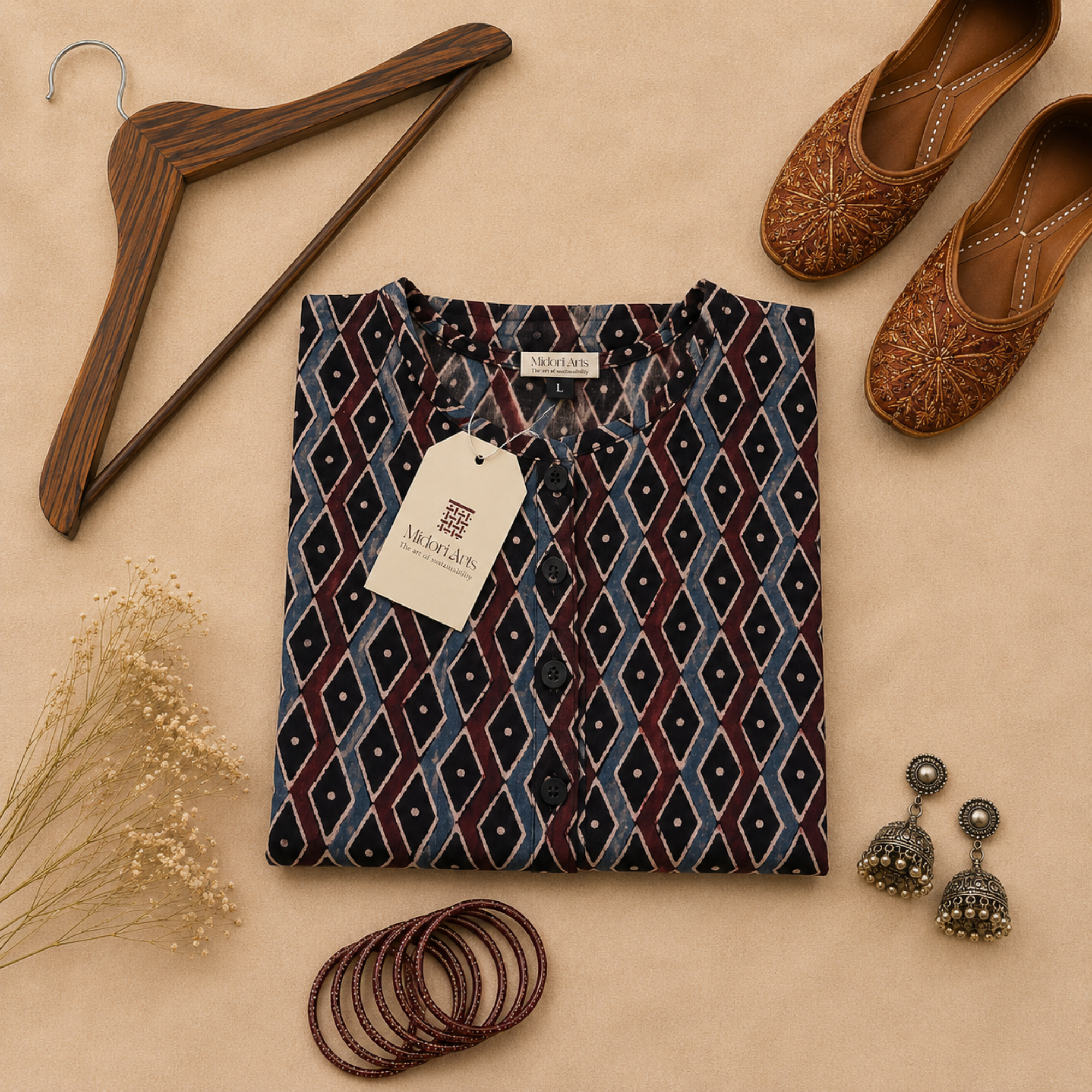 Black Ajrakh Print Cotton Kurta
