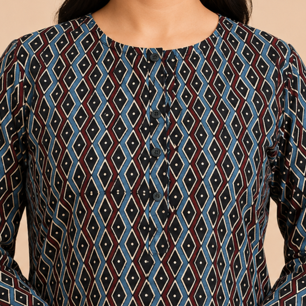 Black Ajrakh Print Cotton Kurta