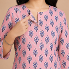 Pink Handblock Print Cotton Kurta