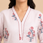White Handblock Print Cotton Kurta
