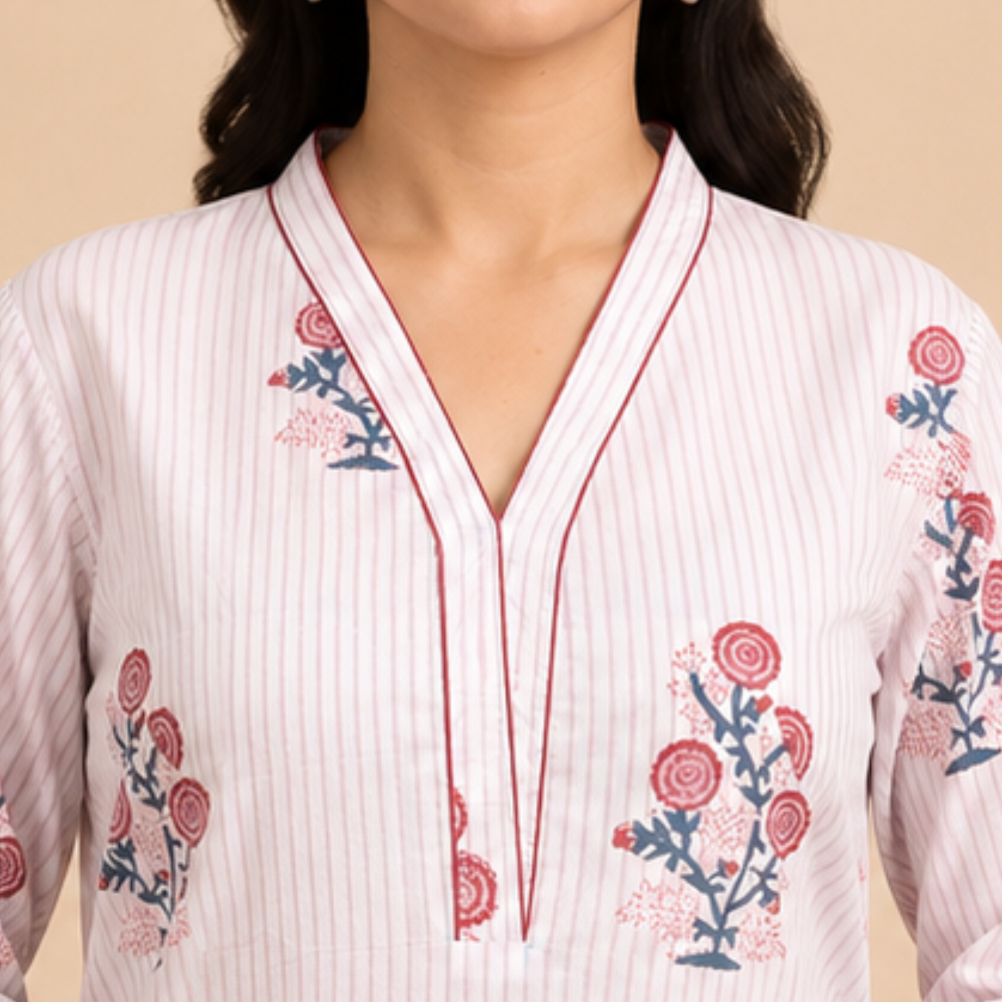 White Handblock Print Cotton Kurta