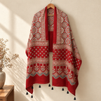 Stoles - Red Ajrakh Print Modal Silk Stole