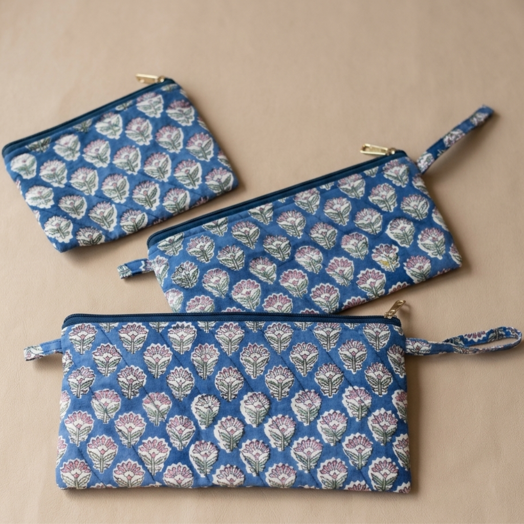 Blue Set of Three Multipurpose pouch