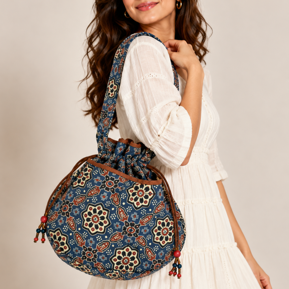 Indigo Ajrakh Quilted Potli Bag