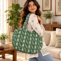 Green Handblock Boat Curve Quilted Tote