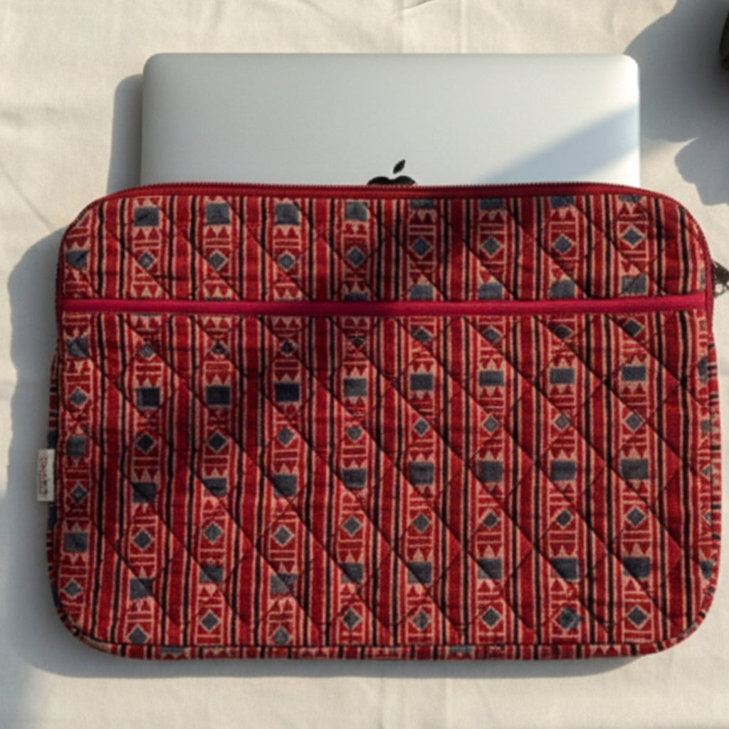 Maroon Ajrakh Quilted Laptop Sleeve