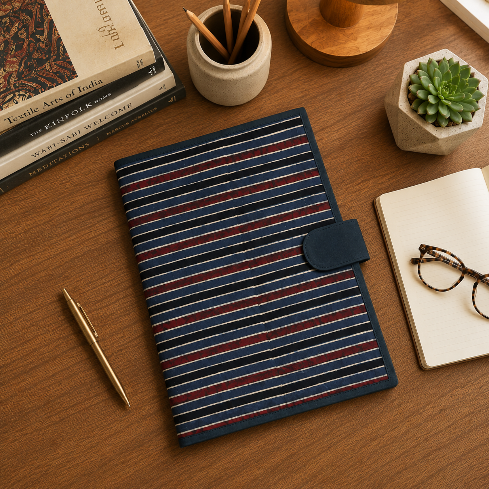 Handcrafted File Folder - Navy Blue Stripes