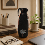 Black Handcrafted Block Print Quilted Bottle Cover