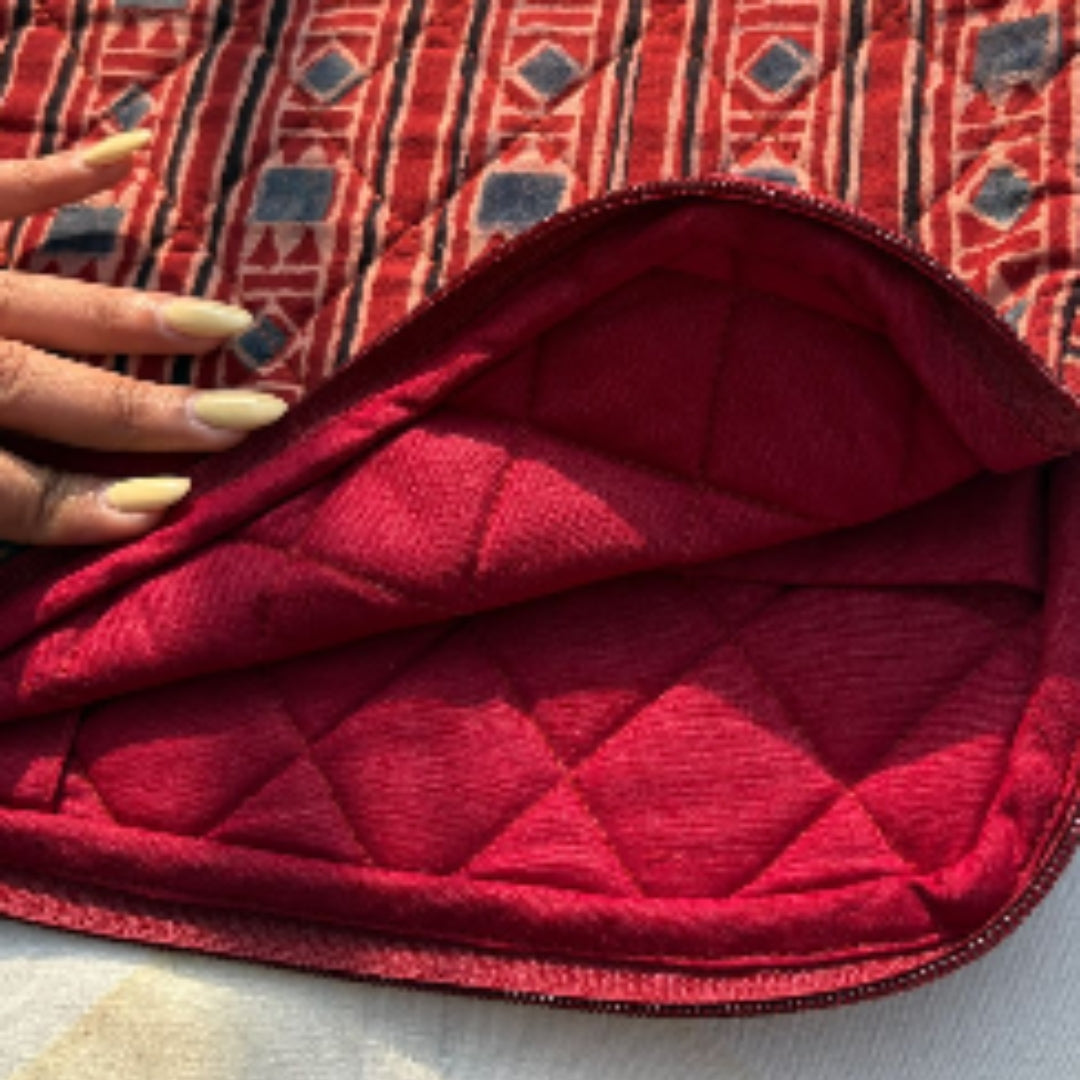 Maroon Ajrakh Quilted Laptop Sleeve
