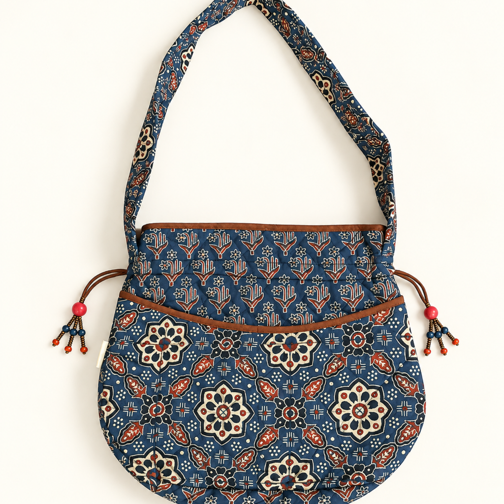Indigo Ajrakh Quilted Potli Bag