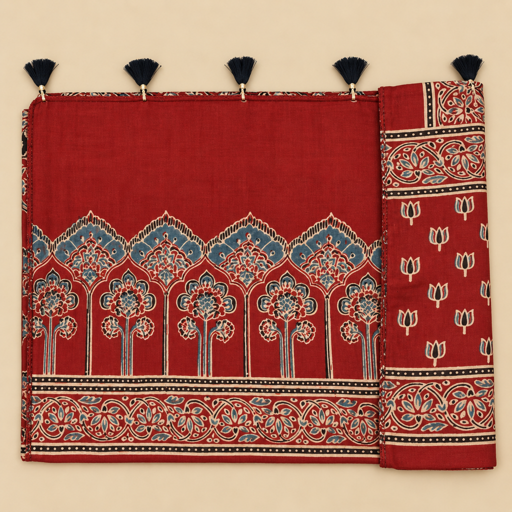 Stoles - Red Ajrakh Print Modal Silk Stole