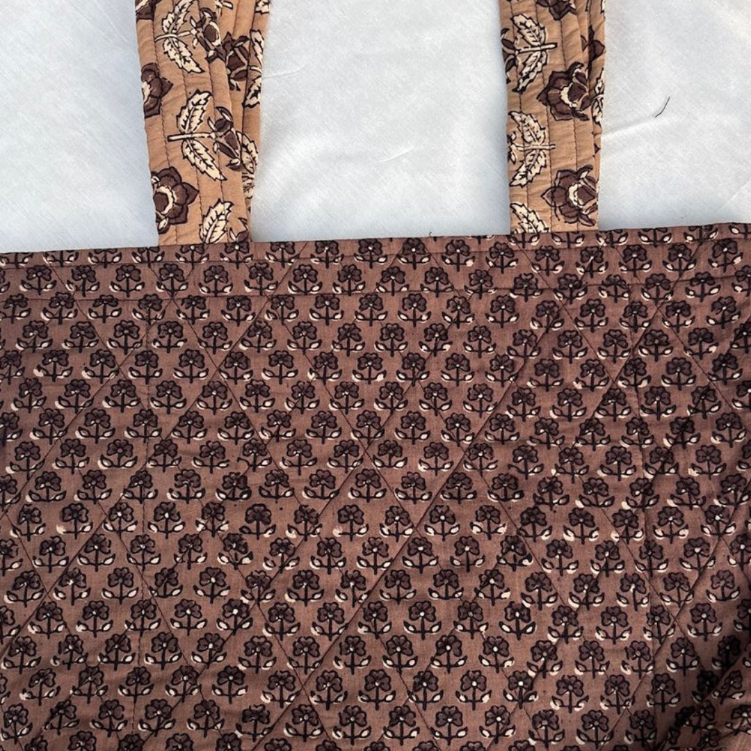 Brown Handblock Handcrafted Quilted Tote Bag