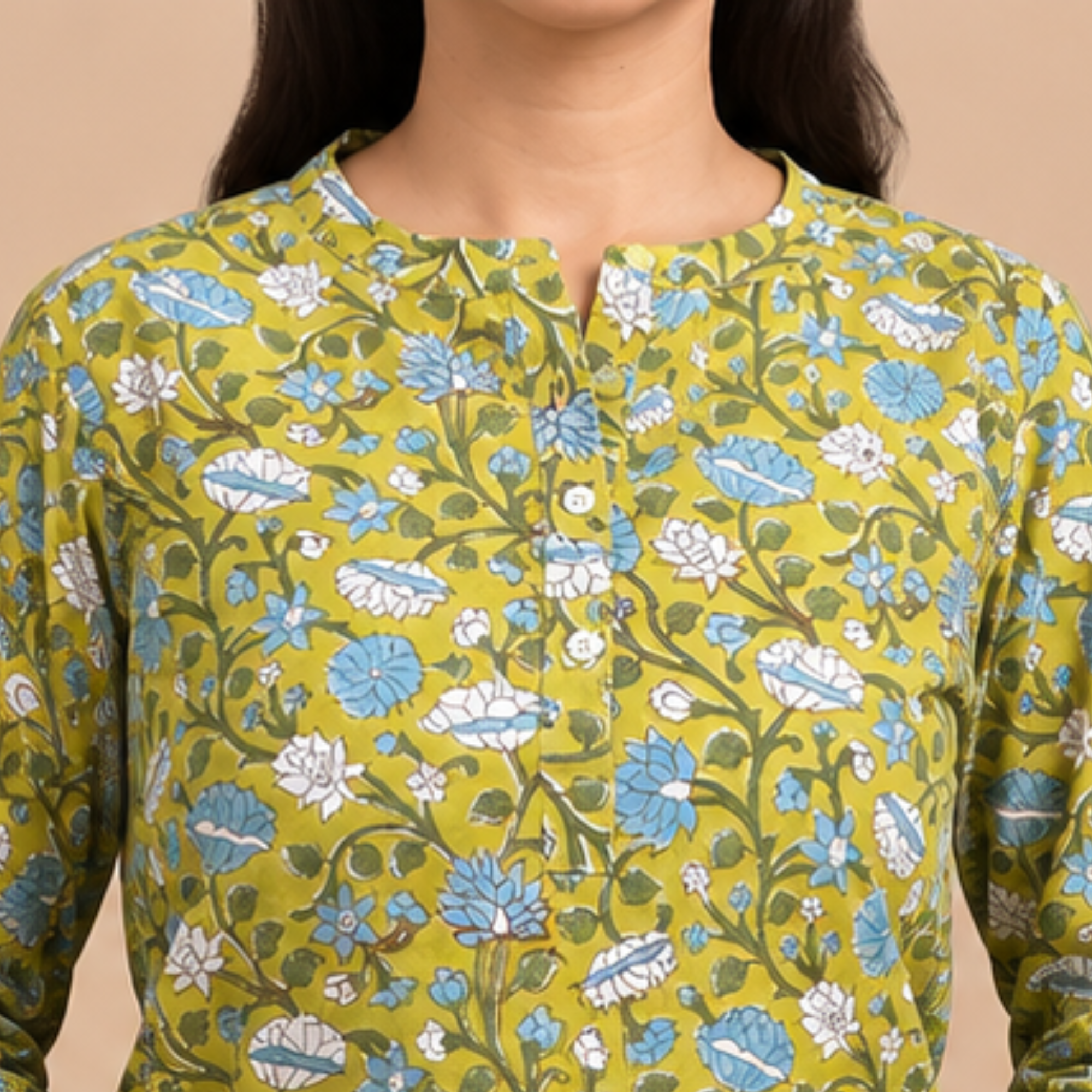 Lime Green  Handblock Print Cotton Kurta