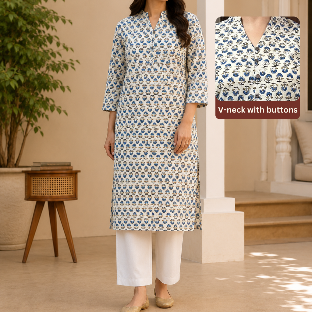 Off White Ajrakh Print Cotton Kurta