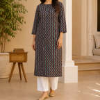 Black Ajrakh Print Cotton Kurta