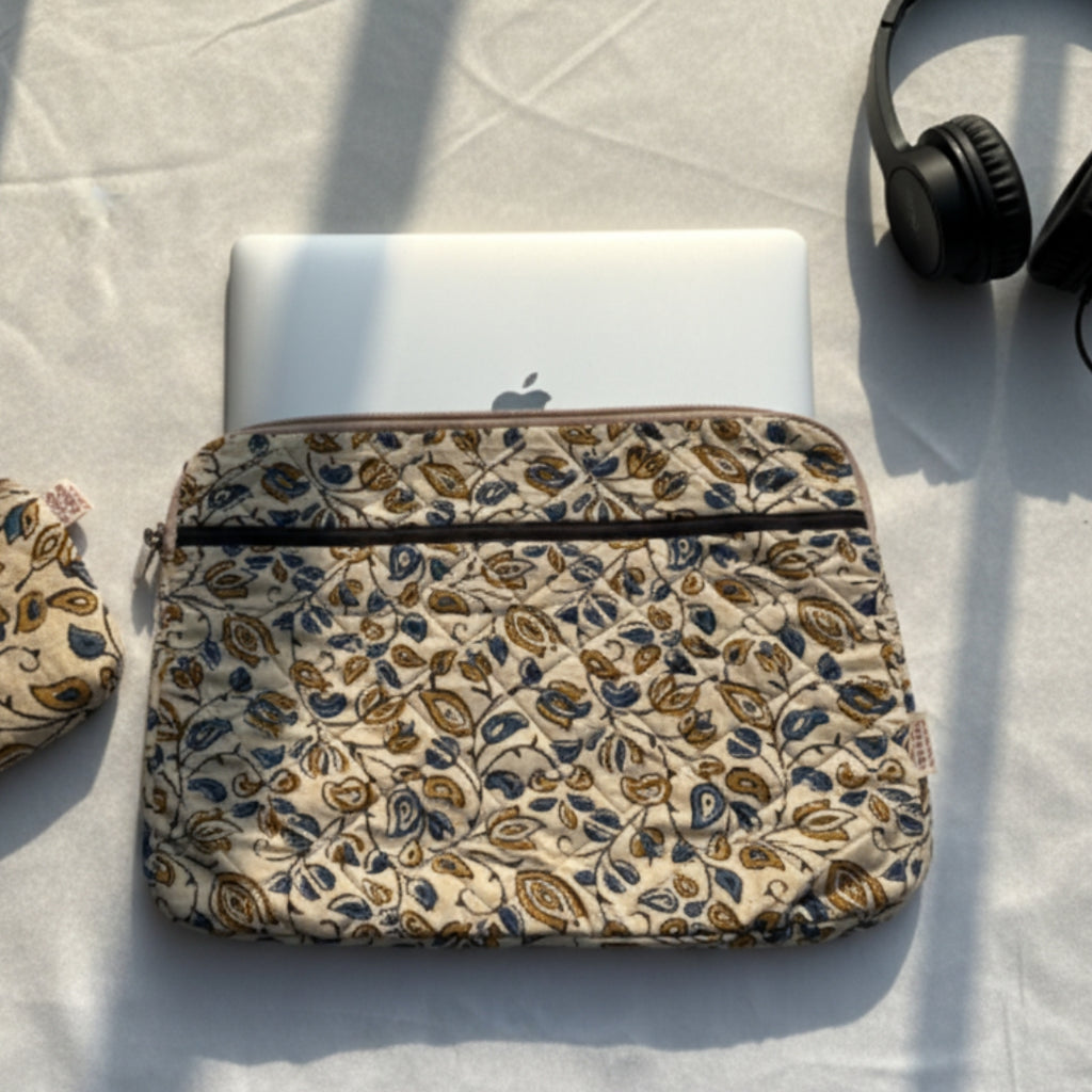 Floral Ajrakh Quilted Laptop Sleeve