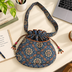 Indigo Ajrakh Quilted Potli Bag