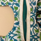 Green Floral Handblock Boat Curve Quilted Tote