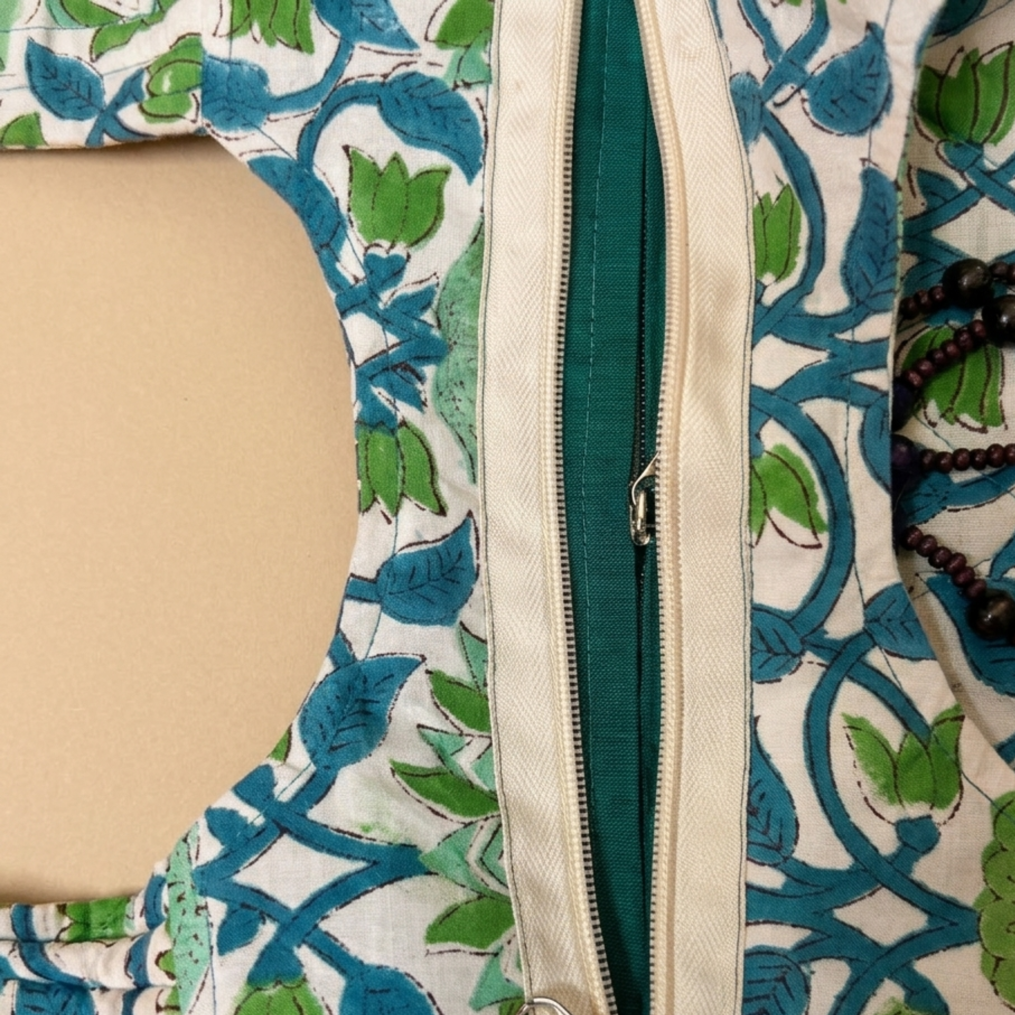 Green Floral Handblock Boat Curve Quilted Tote