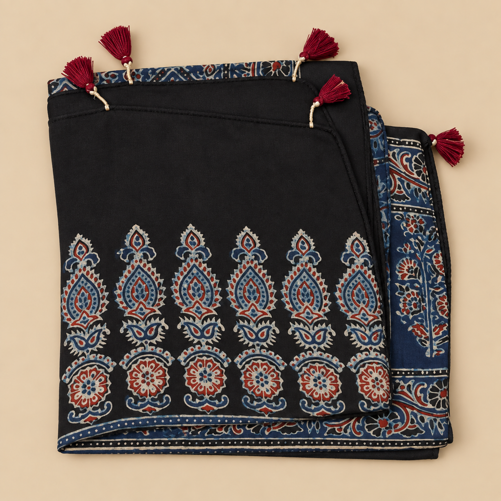 Stoles - Indigo Ajrakh Print Modal Silk Stole