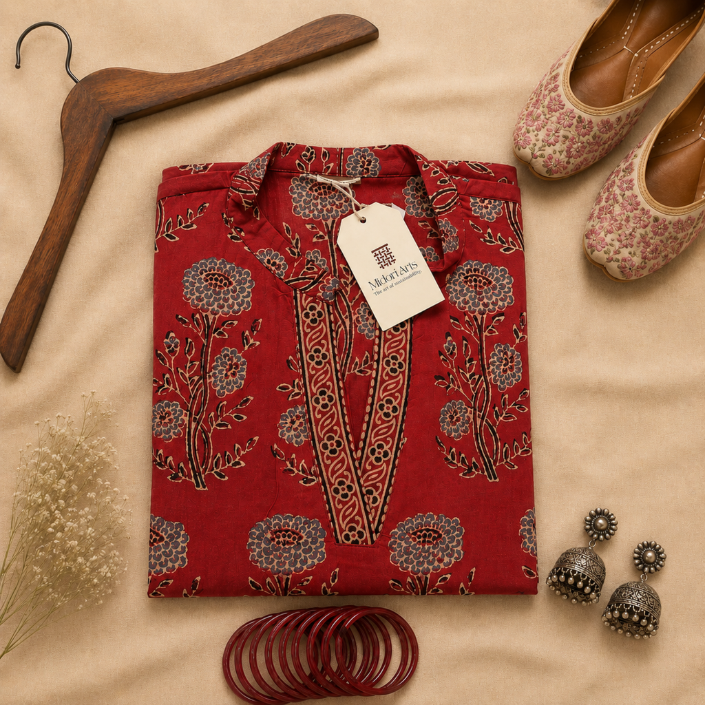 Maroon Ajrakh Print Cotton Kurta