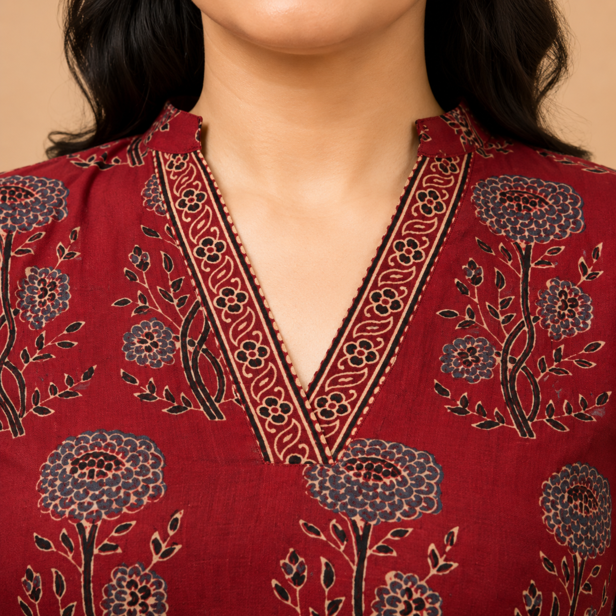Maroon Ajrakh Print Cotton Kurta