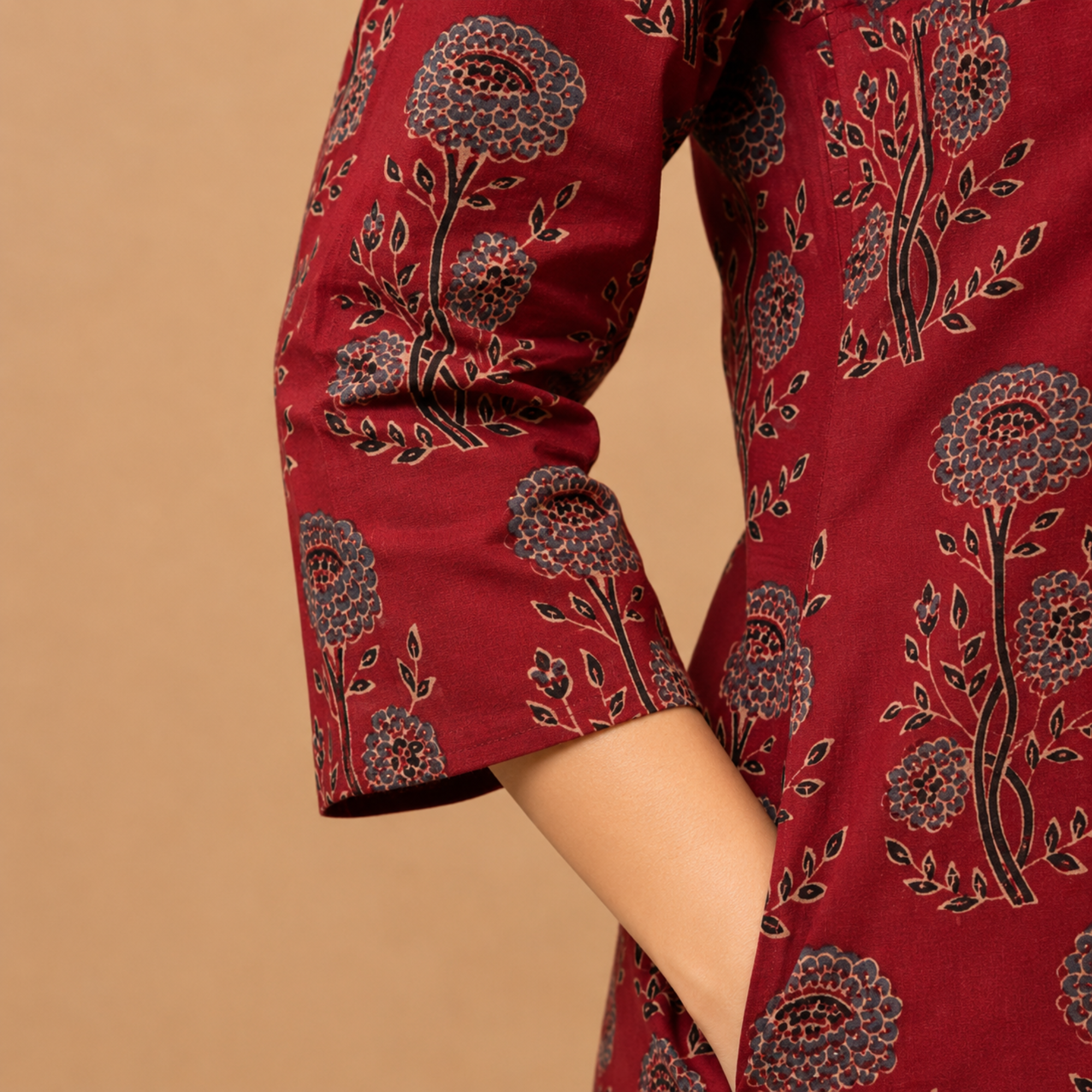 Maroon Ajrakh Print Cotton Kurta