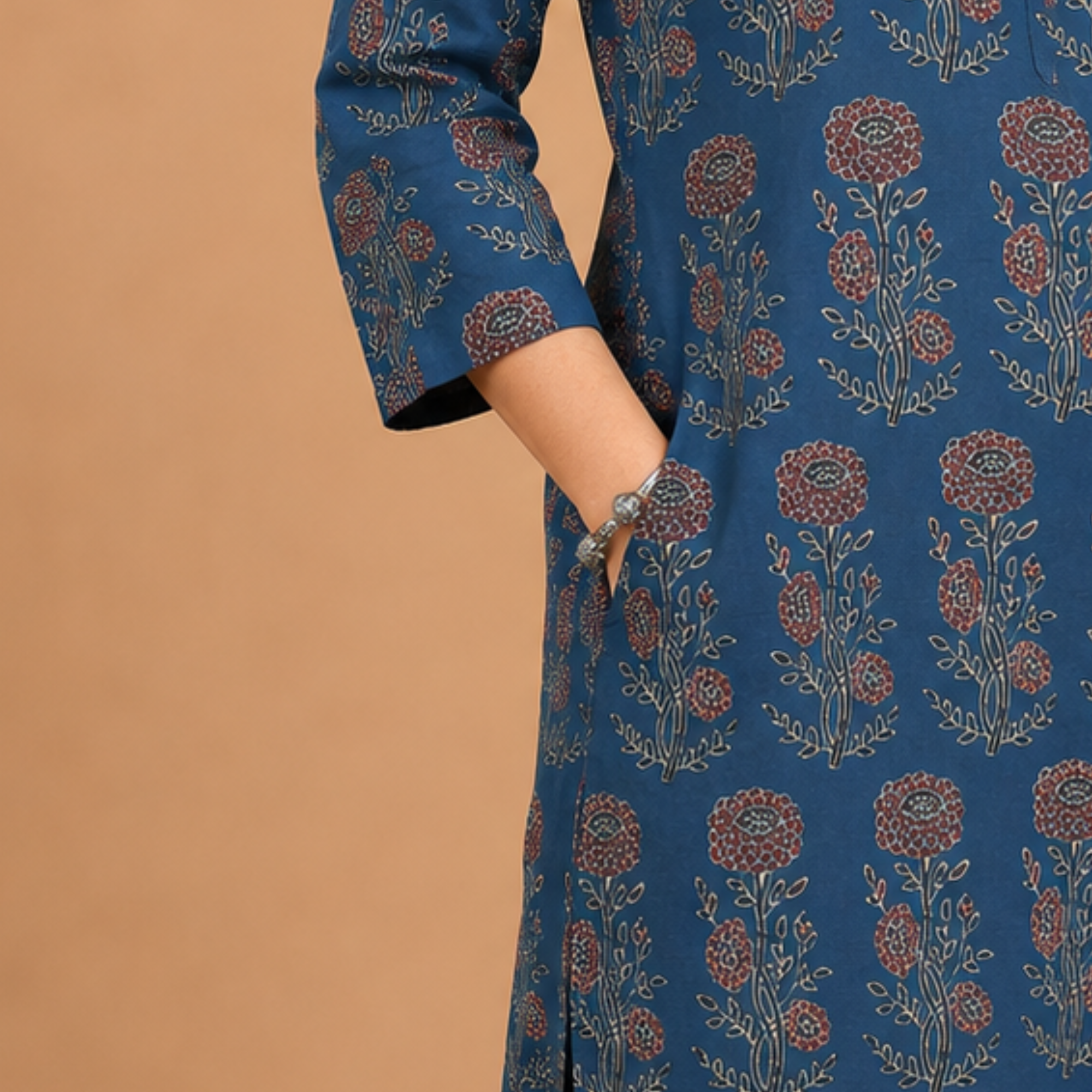 Indigo Ajrakh Print Cotton Kurta