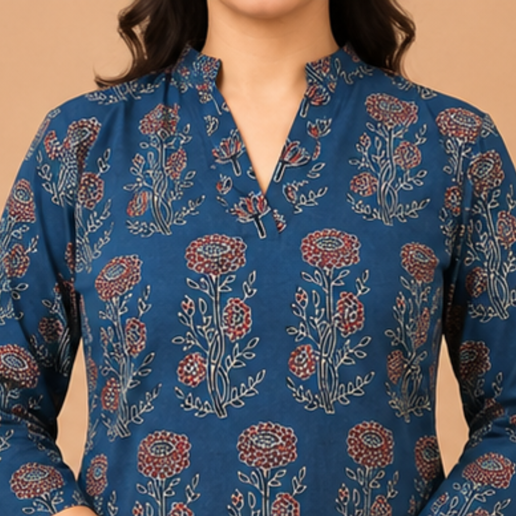 Indigo Ajrakh Print Cotton Kurta