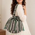 Green & Black Handblock Print Quilted Potli Bag