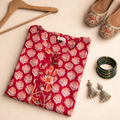 Red Floral Handblock Print Cotton Kurta