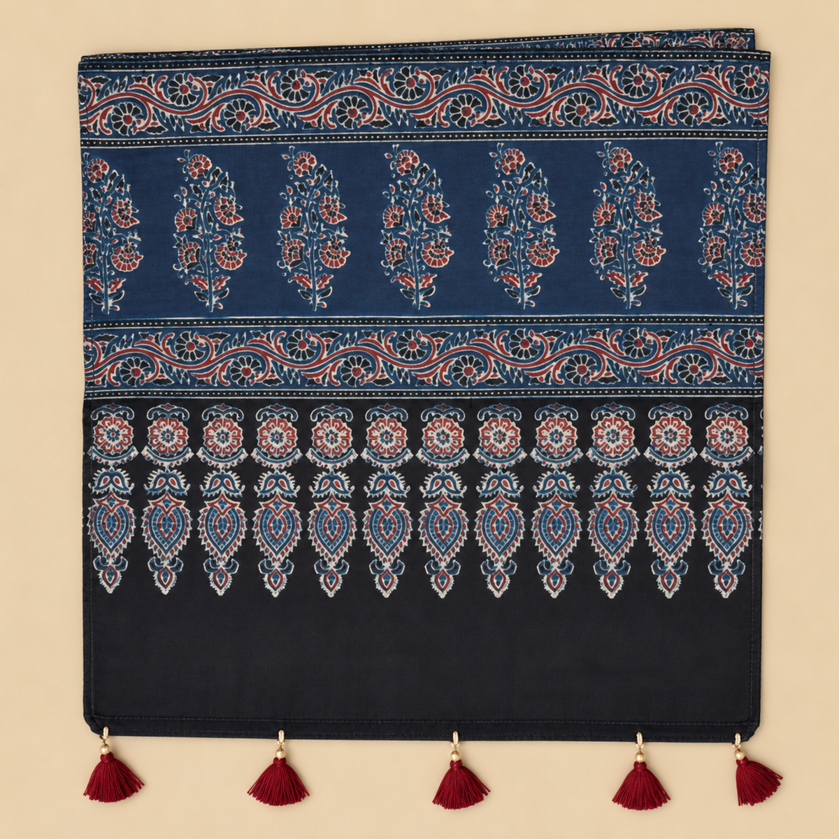 Stoles - Indigo Ajrakh Print Modal Silk Stole