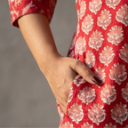 Red Floral Handblock Print Cotton Kurta