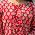 Red Floral Handblock Print Cotton Kurta